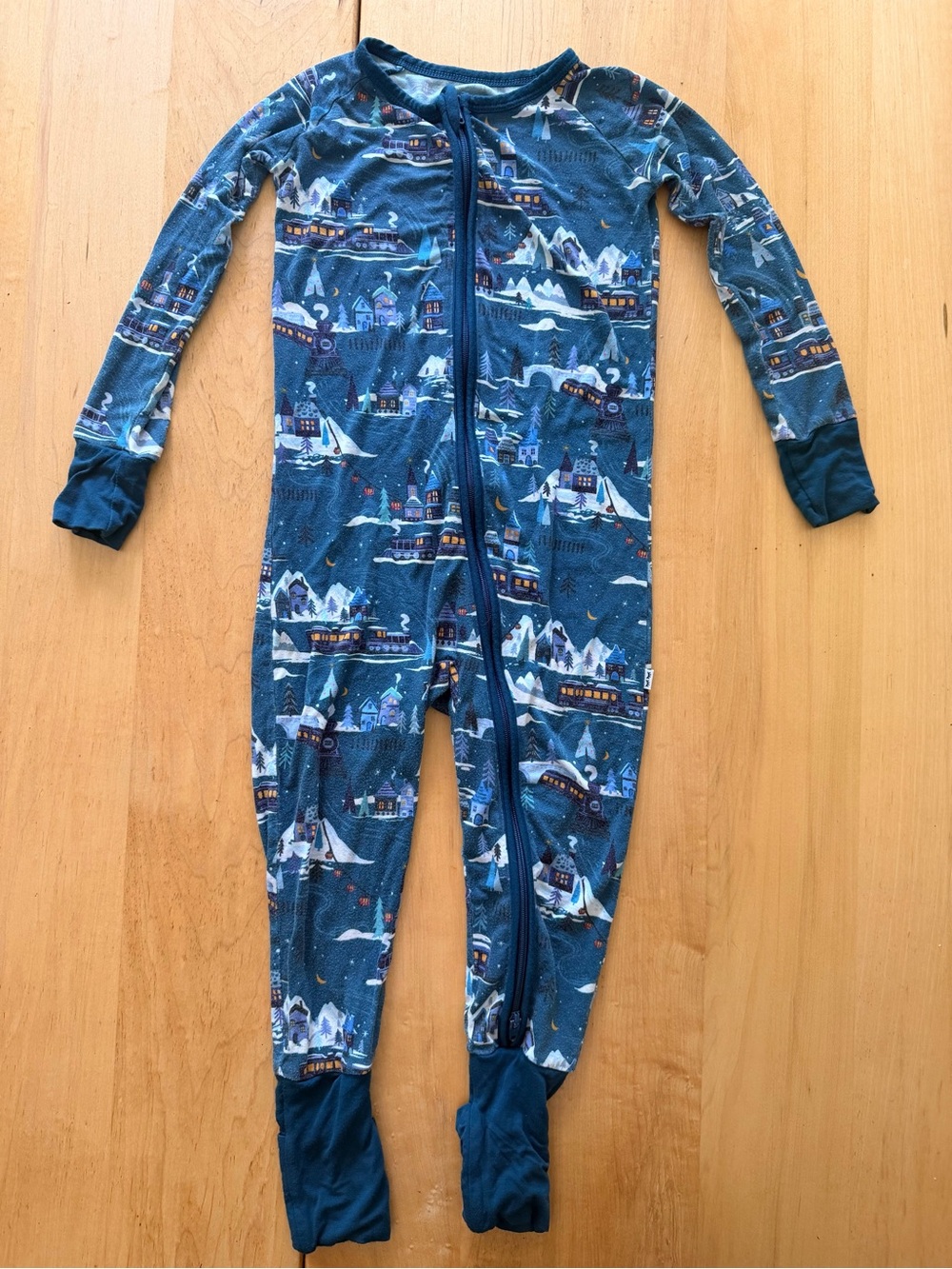 Little Sleepies Blue Mountain Village Train One-Piece Pajama 18-24 Months